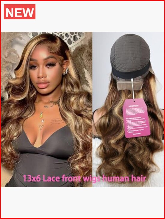 13x6 Lace Front Wig Human Hair 180 Density Body Wave Highlight Ombre Pre Plucked main image 5